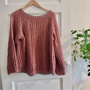 Gorgeous ETICI Mauve Cable Knit Sweater, with Blue Details, Sz M